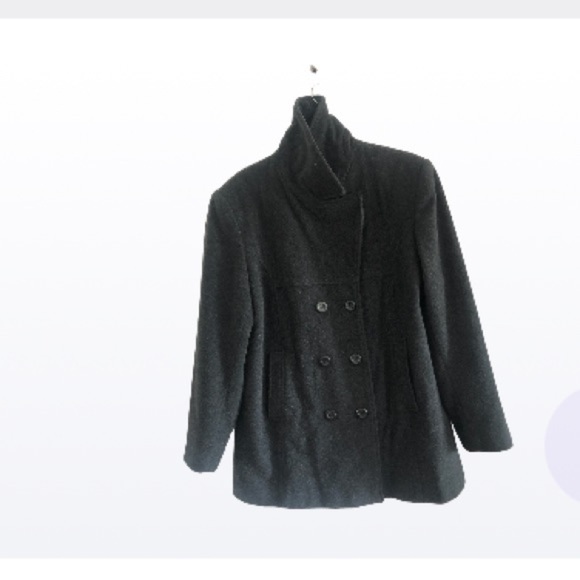 Wool Cashmere Blend Black  Size Large Pea Coat - Picture 2 of 13